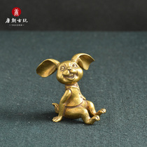 Antique bronze table top ornaments brass rabbit ruler small tea pet solid brass personality retro pure copper ornaments