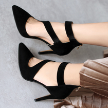 2022 spring new womens shoes genuine leather lamb tip shallow mouth 100 lap fashion side empty single shoes sexy fine heels