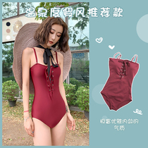 Swimsuit womens 2020 new super fairy sexy strap small chest triangle one-piece cover belly thin hot spring vacation bathing suit