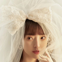 Sweet and cute teenage girl heart Korean style fluffy head yarn retro pearl lace butterfly knot short bridal wedding dresses