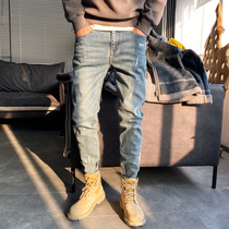 Jeans men slim feet attendance casual handsome versatile mens trousers summer thin Korean st pants Cotton