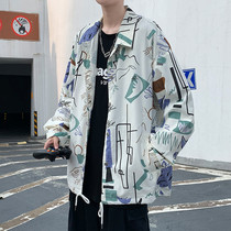 Fried Street jacket men Harajuku wind ins loose graffiti printed jacket spring and autumn trend Korean version of handsome jacket