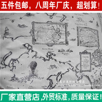 Printed cotton linen fabric sofa seat cover window curtain wall wallpaper tablecloth decoration world nautical map English text