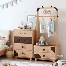 Childrens wardrobe floor-to-ground solid wood household girl coat rack cupboard combination baby drawer type storage cabinet small wardrobe