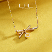 LAC high jewelry natural yellow diamond bow necklace female 18K gold color diamond neck chain pendant w
