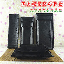 A8 thick melamine black cherry blossom frosted string fire boiler store Rectangular Dish Dish dish Western Dining Shop Roast long disc Bar