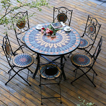 European Balcony Table and Chair Combined Art Outdoor Iron Mosaic Garden Waterproof Sun Resistance Roundtable