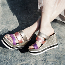 Slipper women wear wild 2021 summer new European and American fashion fairy style slope heel high heel leather beach sandals