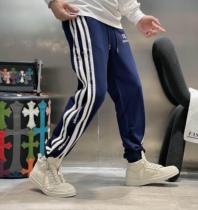 Casual pants mens 2021 autumn and winter fashion small feet slim striped sports pants bunched feet cotton gray pants tide