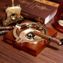 Qilong ashtray gold-plated smoke slot printed eggplant solid wood metal stainless steel creative personality decoration large ashtray ornaments