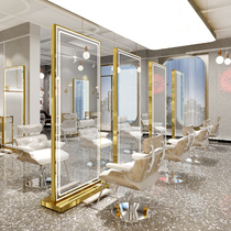 Net Red Hairdressingshop Mirror Hair Salon Special Stainless Steel Beauty Hair Floor Single-Sided Mirror Table With Lamp Cut Hair Full Body Mirror