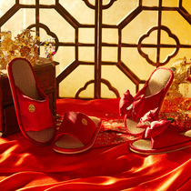 Wedding slippers festive red a pair of high-end European couples wedding wedding Red indoor summer light luxury dowry