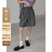 Suit shorts womens summer gray drape 5-point straight middle pants loose a-shaped five-point pants black wide leg pants