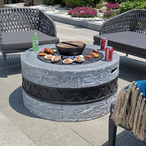 Outdoor round barbecue table stone grill courtyard multifunctional charcoal fire table magnesium oxide barbecue Brazier