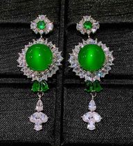 Jewelry original 925 silver platinum-plated inlay Madagascar green chalcedony earrings earrings earrings ear studs comparable to jadeite jade