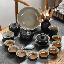 Mingfeng Ceramic Kung Fu Tea Set Black Pottery Zen Wind Black Set Side Teapot Tea Cup Cover Bowl Tea Road Complete Tea Set