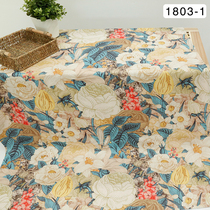 High-grade thick linen printed cotton linen big flower fabric handmade diy fabric tablecloth soft bag chair cover sand release