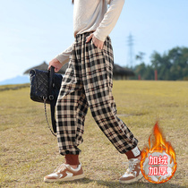 Girls autumn pants 2022 new western style childrens plaid trousers autumn and winter medium and large childrens plus velvet casual pants