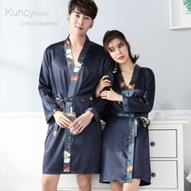 Pajamas female summer simulation silk spring and autumn couple suspender nightgown nightgown two-piece suit ice silk home service men