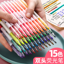 Double-headed two-color fluorescent marker pen Light color pen Students use the same section of shaking sound to take notes Learning marker pen Hand account bright silver A set of scribing rough key marking graduate school set