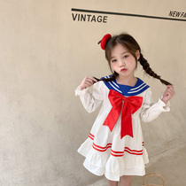 Girl dress 2021 spring new small children girl cos wind beautiful girl navy dress doll dress