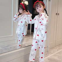 Long sleeve emulation silk girl sleepwear cute super cute baby kid ice silk spring and autumn loving home for childrens clothes