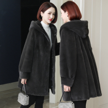 zqqz imported mink fur coat female new Haining medium long hooded fashion whole mink coat D312