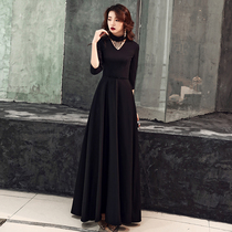 Evening dress female 2021 new banquet high-end elegant black annual meeting host long dress dress skirt spring