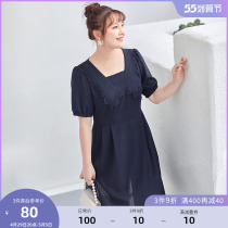 (Qingkura RMB100 ) Large-size female summer dress Academy Wind-cut-age lace-turned collar for a large A pendulum one-piece dress