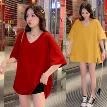 Pregnant women summer T-shirt top summer long loose large size 200 pounds pregnant clothes Summer short-sleeved T-shirt tide