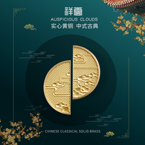 Supergeneration brass New Chinese Lucky Cloud cabinet door handle cabinet wardrobe drawers round pure copper Nordic light and luxurious golden handle