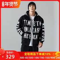 Muscle Dog Tide Brand American Gothic Style Embroidered Loose Fleece Hooded Sports Fitness Zipper Cardigan Jacket Men