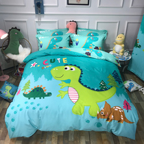 Cartoon bedding four-piece childrens small dinosaur bed sheet duvet cover three-piece cotton boy bed sheet customization