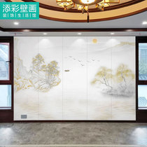 Chinese artistic conception Golden freehand ink landscape painting wallpaper cloth living room sofa bedroom TV background wallpaper Wall cloth
