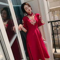 Toast service cheongsam bride Chinese style 2021 new summer thin wine red wedding dress women Chinese style