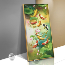 Hand-painted Oil Painting New Chinese Style Decoration Painting Lotus Flower 9 Fish Tujin carp corridor Living room hanging painting into the family Xuanguan Painting mural