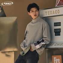 KDZ half high collar sweater men 2021 autumn and winter new cotton fish scale cloth Tide brand ins Street retro loose long sleeve