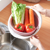 Kitchen double drain washing rice washing vegetable fruit drain plate household basket rice washing machine creative living room fruit plate