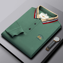 Mens lapel long sleeve T-shirt spring autumn 2021 new green polo shirt mens embroidery ice feel shirt
