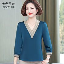 Mid-aged womens dress Long sleeves T-shirt Mom Spring loaded with undershirt middle-aged 40-50-year-old casual blouse foreign airwear