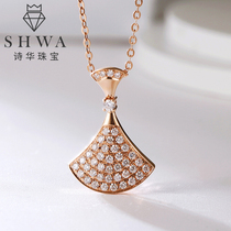 Poetry Hwa Jewelry Rose Gold Full Drill Skirt 18K Gold Diamond Necklace Real Drill Brick Stone Pendant Women Color Gold Collarbone Chain