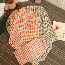 Daisy checkered cardiovert long sleeve fall pyjamas woman big code loose sweet and sweet home for casual studentss suit