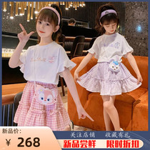 Girls clothing Summer 2022 new Korean version Superocean gas plaid dress Girls tennis Red children short sleeves Two suit tides