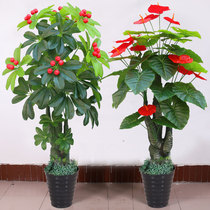 Fake tree Fortune Tree Plastic fake flower Indoor large floor-to-ceiling simulation green plant Living room decoration potted flower plant anthurium