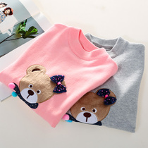 Girls pullover round neck knitwear childrens clothing spring and autumn cotton middle-aged childrens baby casual bottoming thread