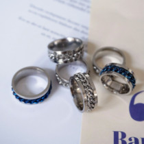 Chain textured hip hop ring turning minimalist TT cog ring retro hip hop punk male and female couple ring