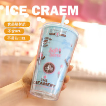 Cute Retro Straws Water Glasses Women Plastic Cups Girls Hearts Ins Cups Students Nets Red Cups Korean Version Portable Cups
