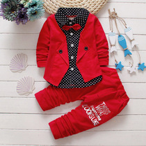 4 Boys spring clothes baby red shirt set 0-1-2-3 years old spring and summer small suit baby handsome clothes