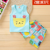Summer new knitted cotton vest childrens suit men and women baby baby 1-2-3-4 years 6-9 months Clothes