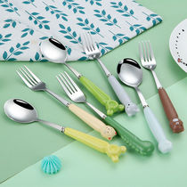 304 stainless steel spoon ceramic cartoon animal spoon fork student children eating spoon Korean household fork spoon